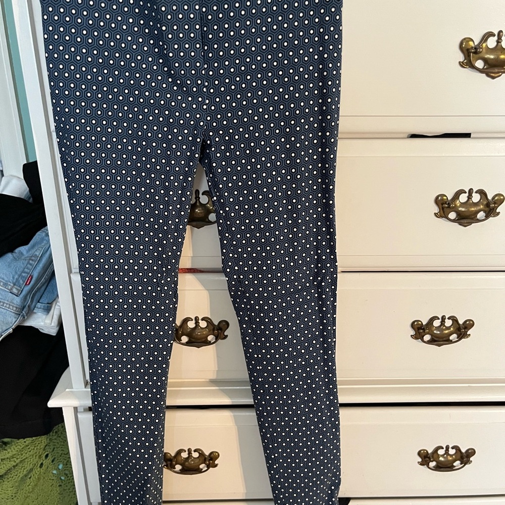 Anthropologie printed navy trousers